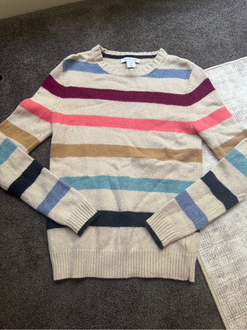 Tabitha Webb Beige Multicolor Striped Knit Pullover Sweater Crew Neck S